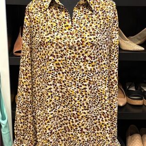 CAbi Colorful Patterned Blouse with Yellow and Maroon accents